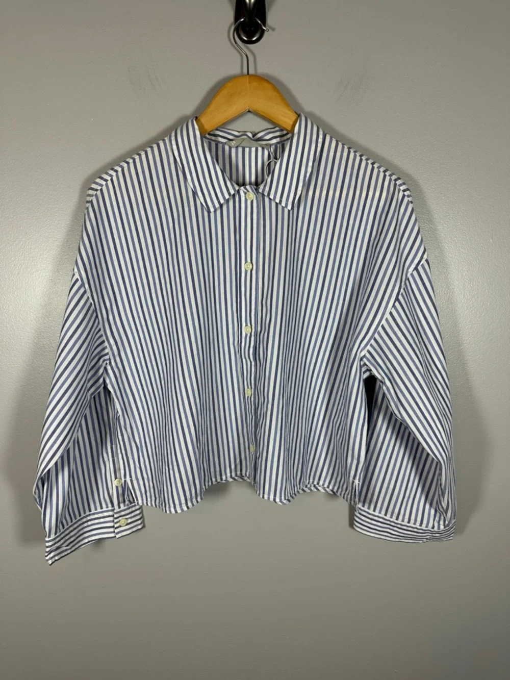 Everlane Cropped Striped Cotton Button Down The Woven PJ Top NWT Small - Picture 5 of 13